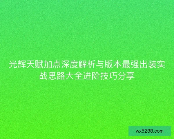光辉天赋加点深度解析与版本最强出装实战思路大全进阶技巧分享 光辉天赋加点深度解析与版本最强出装实战思路大全进阶技巧分享